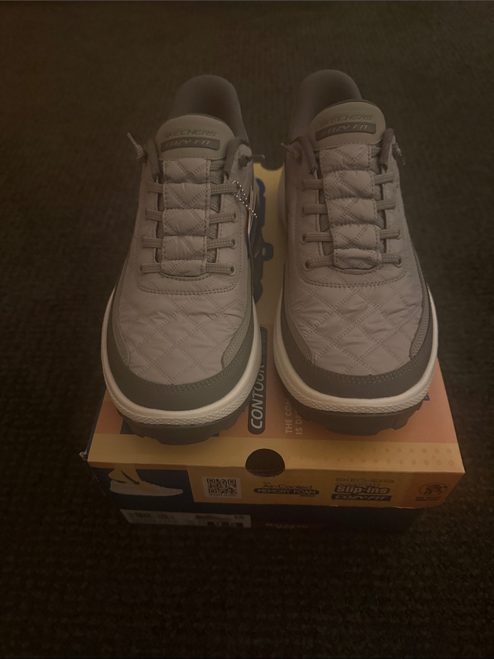 Skechers Quilted Slip-On Sneakers in Light Gray
